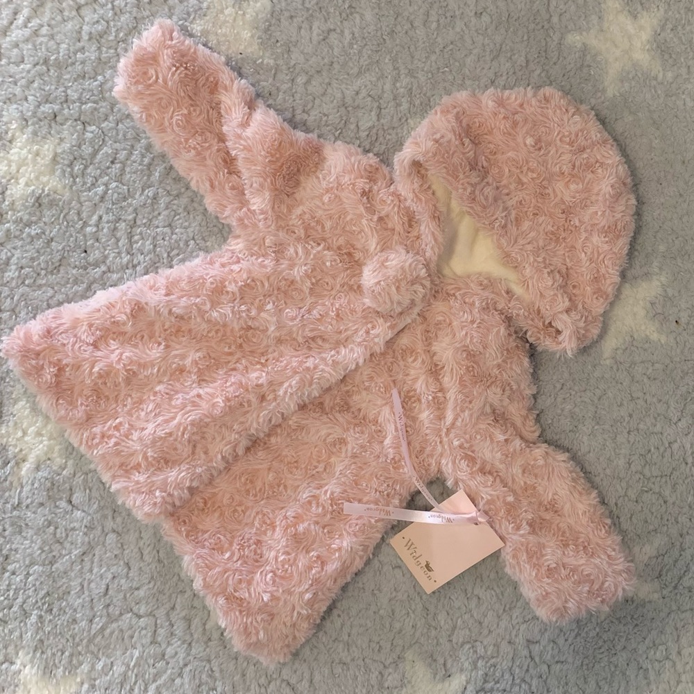 Widgeon Pink Rose Swirl Faux Fur Hooded Coat 12M